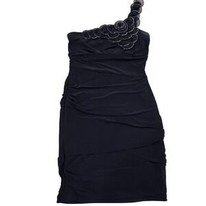 Windsor Navy One Shoulder Cocktail Party Dress with Floral‎ Detail - Size 7/8